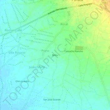 Belzu topographic map, elevation, terrain