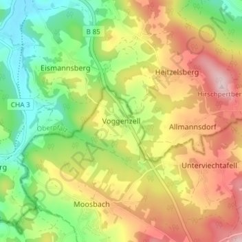 Voggenzell topographic map, elevation, terrain