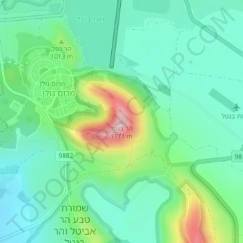 Har Bental topographic map, elevation, terrain