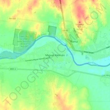 Miguel Alemán topographic map, elevation, terrain