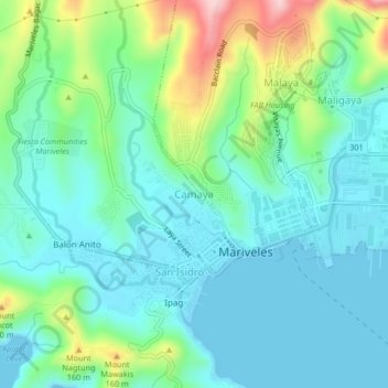 Camaya topographic map, elevation, terrain