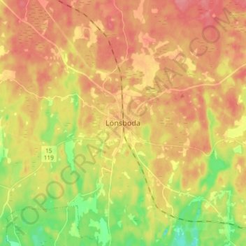 Lönsboda topographic map, elevation, terrain