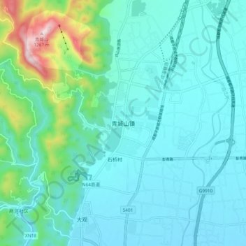 Qingchengshan topographic map, elevation, terrain