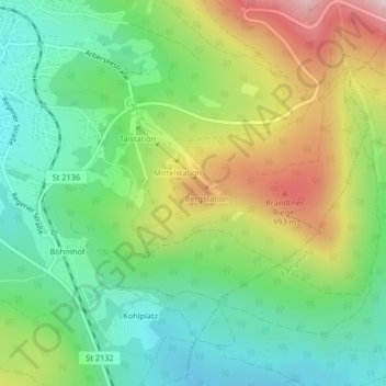 Silberberg topographic map, elevation, terrain