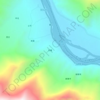 瓦塘 topographic map, elevation, terrain