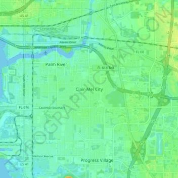 Clair-Mel City topographic map, elevation, terrain