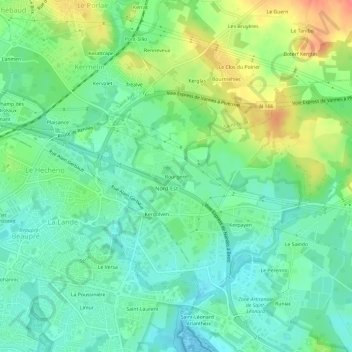 Bourgerel topographic map, elevation, terrain