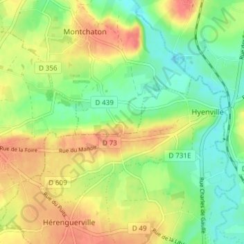 Les Landes topographic map, elevation, terrain