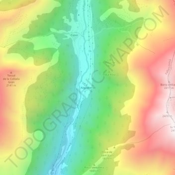 Aiguabella topographic map, elevation, terrain