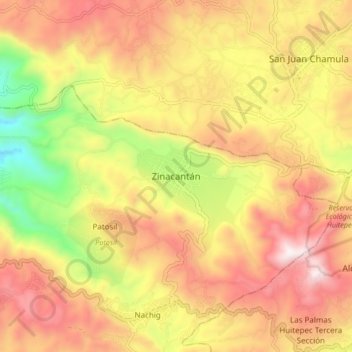 Zinacantán topographic map, elevation, terrain
