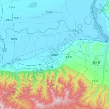 Huayin topographic map, elevation, terrain
