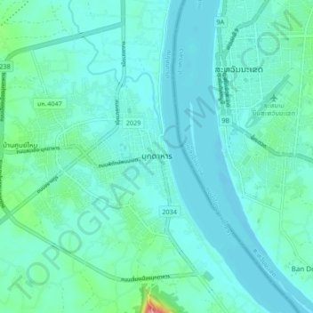 Mukdahan topographic map, elevation, terrain
