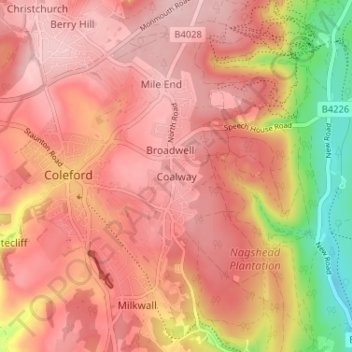 Coalway topographic map, elevation, terrain