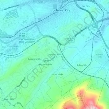 Dogwood Acres topographic map, elevation, terrain