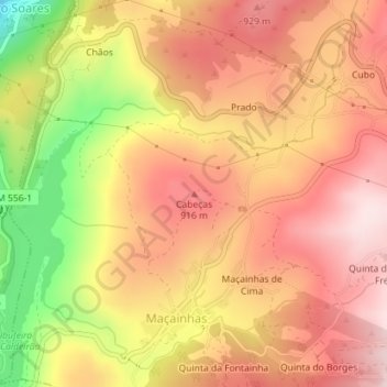 Cabeças topographic map, elevation, terrain