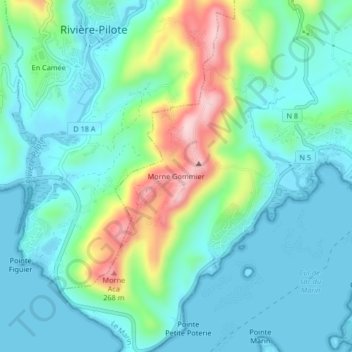 Morne Gommier topographic map, elevation, terrain