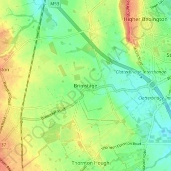 Brimstage topographic map, elevation, terrain