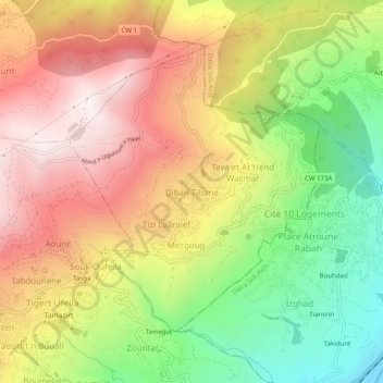 Tibane topographic map, elevation, terrain
