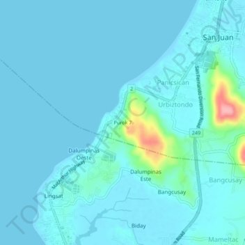 Purok 7 topographic map, elevation, terrain