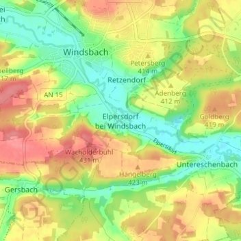 Elpersdorf bei Windsbach topographic map, elevation, terrain
