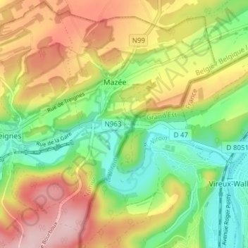 Najauge topographic map, elevation, terrain