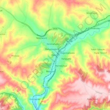 Havza topographic map, elevation, terrain