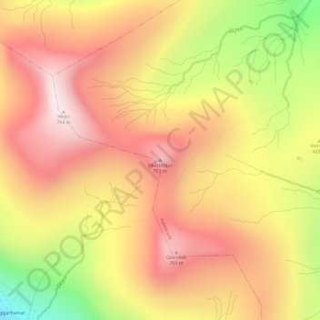 Víkartindur topographic map, elevation, terrain