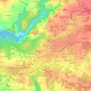 Kerfrançois topographic map, elevation, terrain