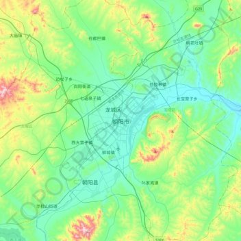 Chaoyang topographic map, elevation, terrain
