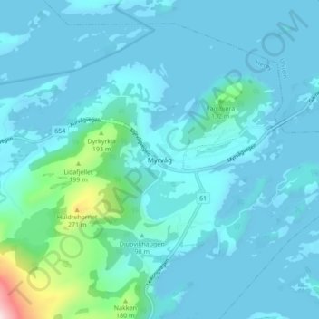 Myrvåg topographic map, elevation, terrain