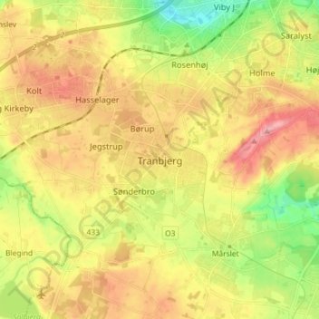 Tranbjerg topographic map, elevation, terrain