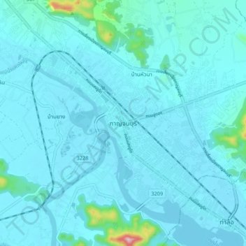 Kanchanaburi topographic map, elevation, terrain