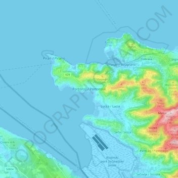 Portorož / Portorose topographic map, elevation, terrain