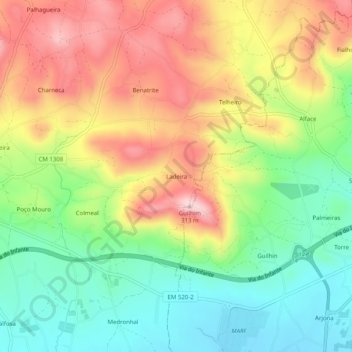 Ladeira topographic map, elevation, terrain
