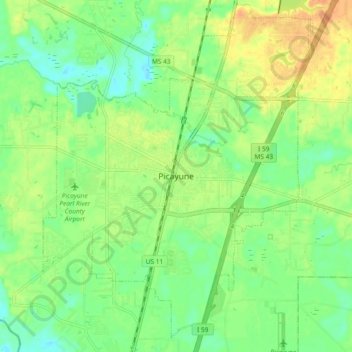 Picayune topographic map, elevation, terrain