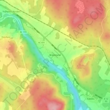 Brännland topographic map, elevation, terrain