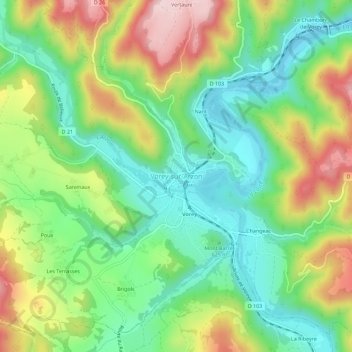 Vorey-sur-Arzon topographic map, elevation, terrain