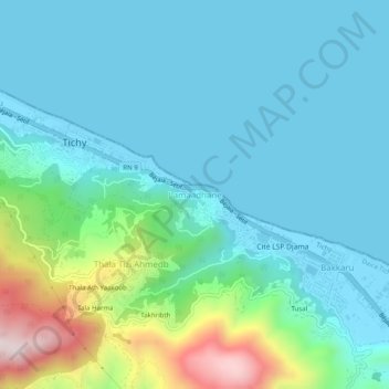 Lamaadhane topographic map, elevation, terrain