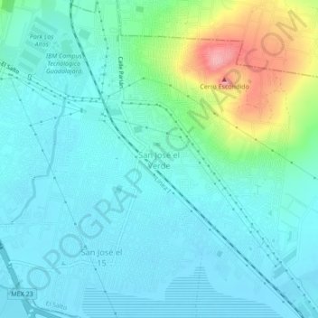 San José el Verde topographic map, elevation, terrain