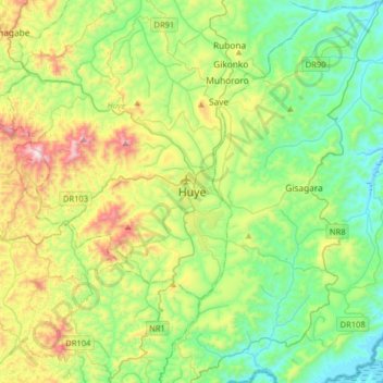 Huye topographic map, elevation, terrain