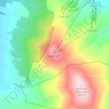 Gunstock Mountain topographic map, elevation, terrain