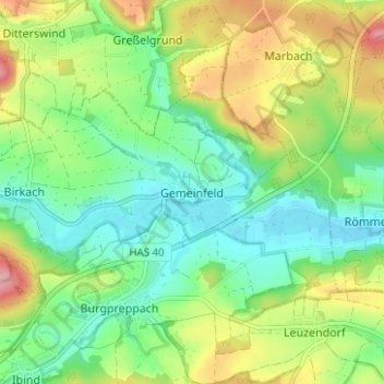 Gemeinfeld topographic map, elevation, terrain