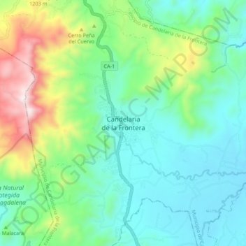 Candelaria de la Frontera topographic map, elevation, terrain