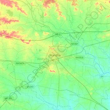 Wardha topographic map, elevation, terrain