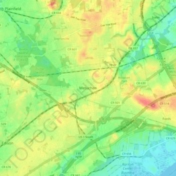 Metuchen topographic map, elevation, terrain