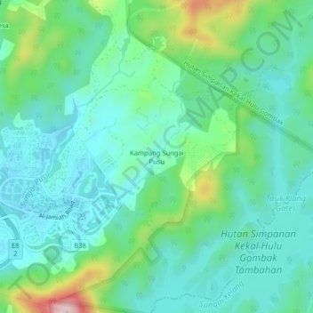 Kampung Sungai Pusu topographic map, elevation, terrain