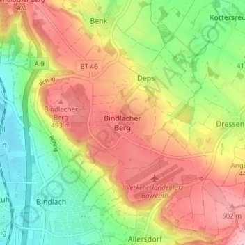 Bindlacher Berg topographic map, elevation, terrain