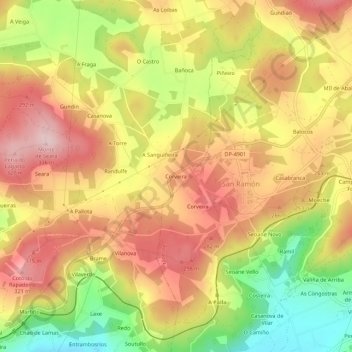 Corveira topographic map, elevation, terrain