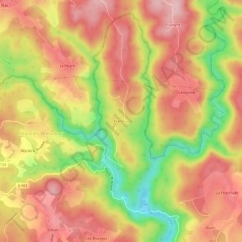 Prailloux topographic map, elevation, terrain