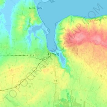 Lemvig topographic map, elevation, terrain